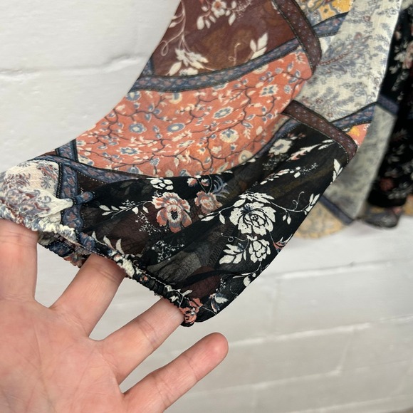 American Eagle Floral Patchwork Blouse L Sheer Boho Romantic Festival Chic - Picture 2 of 10